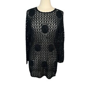 VTG Michael Simon Sweater OS Black Open Knit Crochet Lace Knit‎ Boho Art Heavy